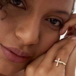 14k Diamond Cross Ring