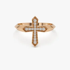 14k Diamond Cross Ring