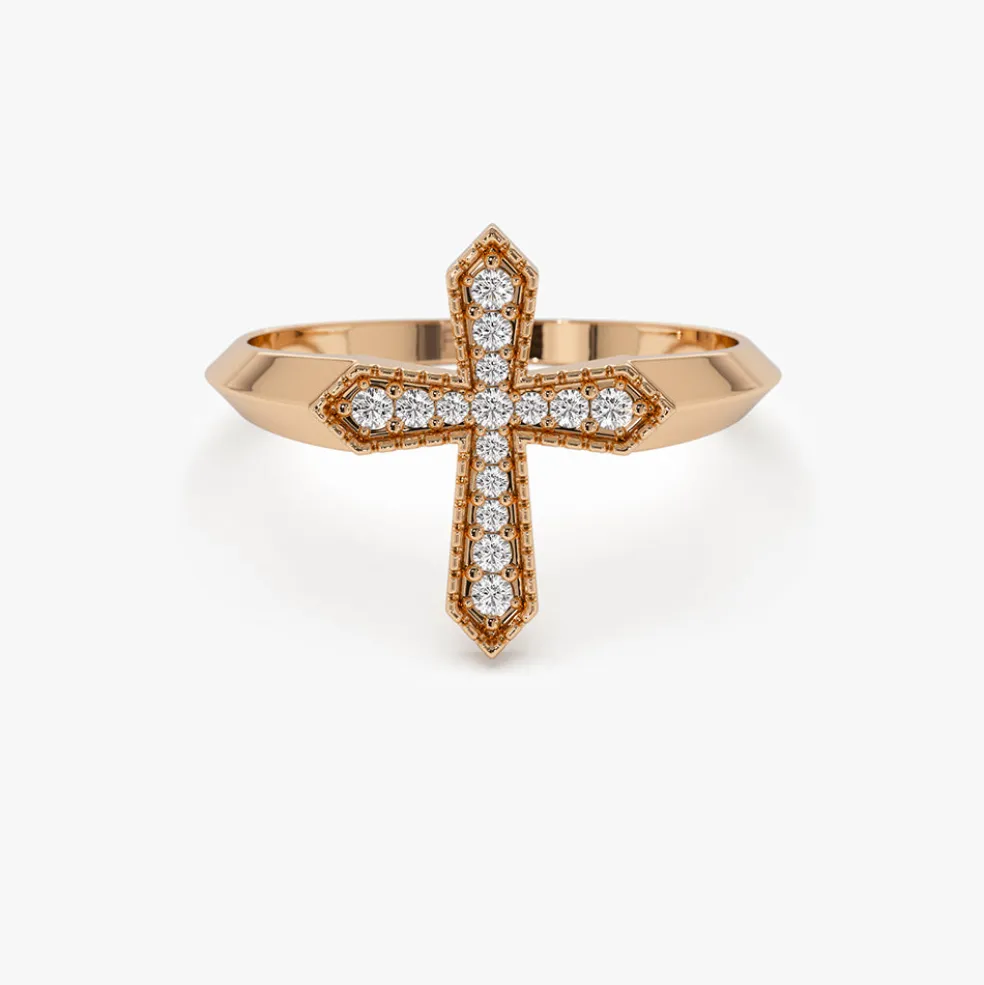 14k Diamond Cross Ring