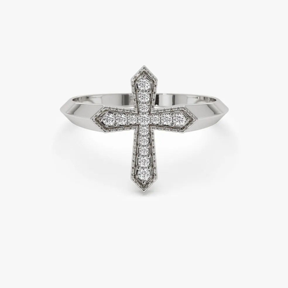 14k Diamond Cross Ring