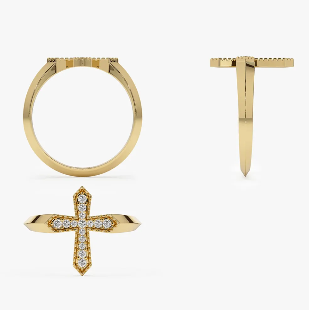14k Diamond Cross Ring