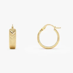 14k Diamond Cut Tetured Hoop Earrings