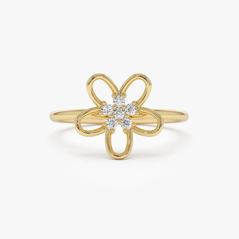 14k Diamond Flower Ring