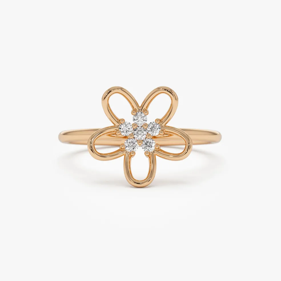 14k Diamond Flower Ring