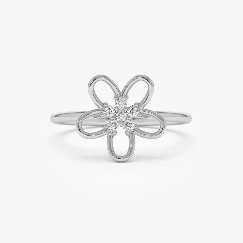 14k Diamond Flower Ring