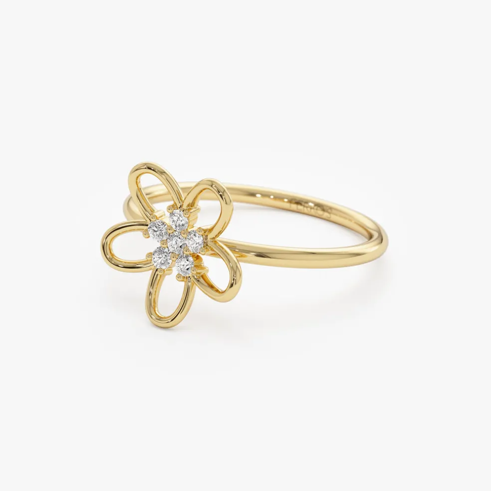 14k Diamond Flower Ring