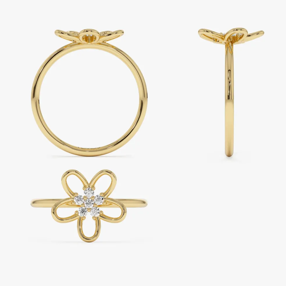 14k Diamond Flower Ring