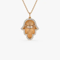 14k Diamond Hamsa & Evil Eye Hand of Fatima Necklace