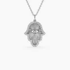 14k Diamond Hamsa & Evil Eye Hand of Fatima Necklace