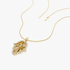 14k Diamond Hamsa & Evil Eye Hand of Fatima Necklace