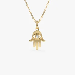14k Diamond Hamsa Hand Protection Necklace