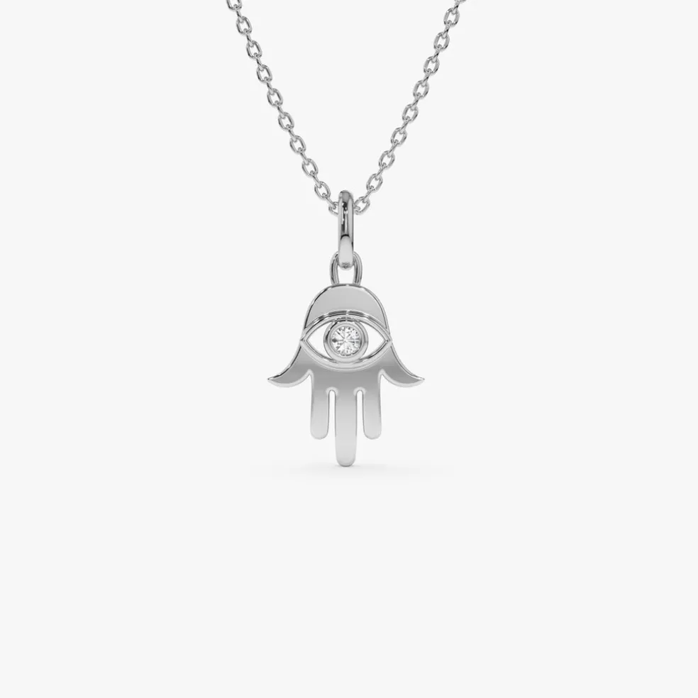 14k Diamond Hamsa Hand Protection Necklace