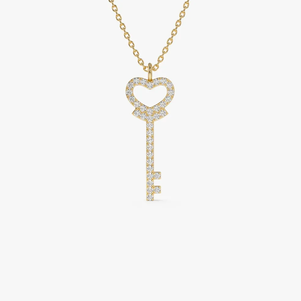14k Diamond Heart-Key Pendant Necklace