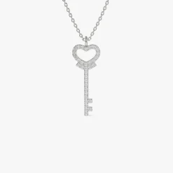 14k Diamond Heart-Key Pendant Necklace