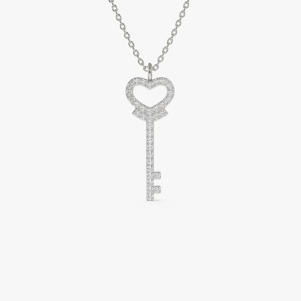 14k Diamond Heart-Key Pendant Necklace