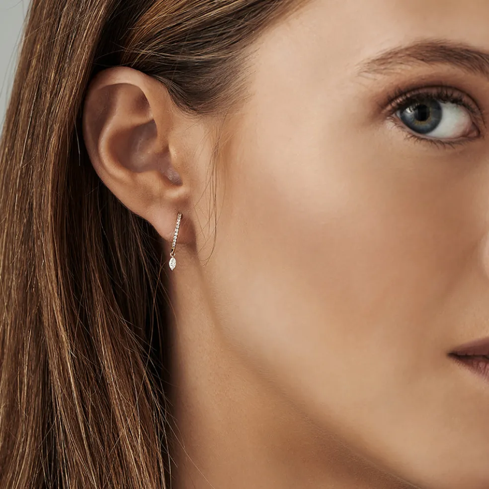 14k Diamond Huggies with a Dangling Marquise Diamond