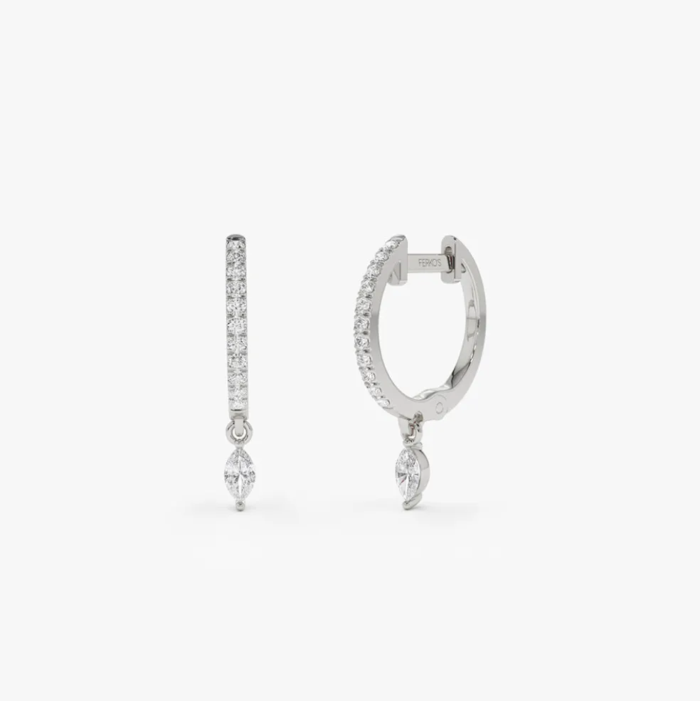 14k Diamond Huggies with a Dangling Marquise Diamond