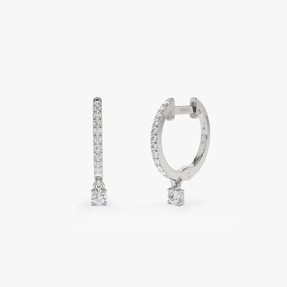 14k Diamond Huggies with a Dangling Round Diamond