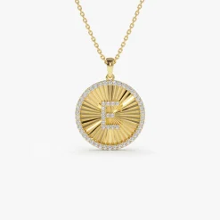 14k Diamond Initial Ballerina Disc Necklace