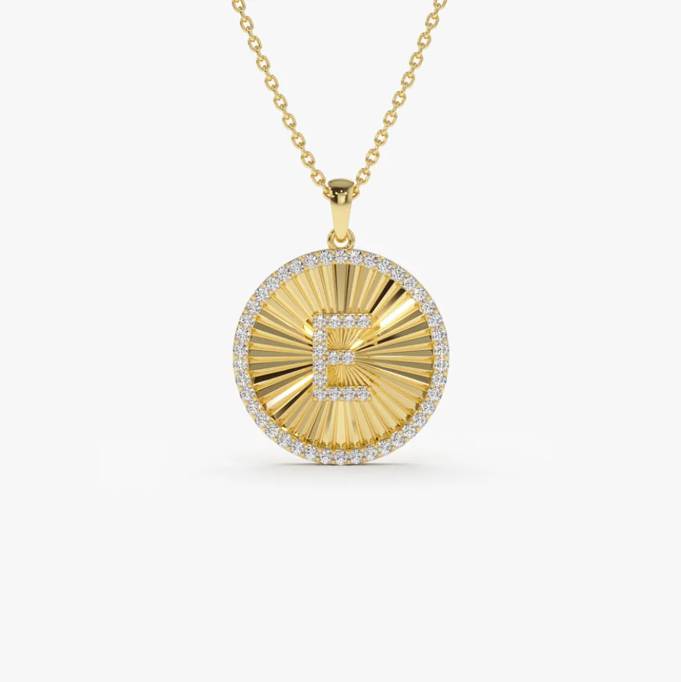 14k Diamond Initial Ballerina Disc Necklace