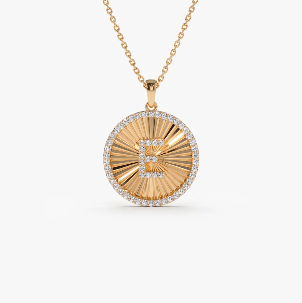 14k Diamond Initial Ballerina Disc Necklace
