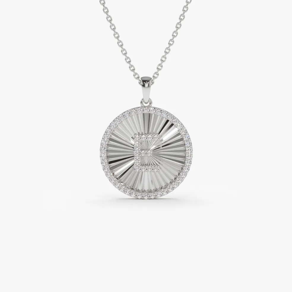14k Diamond Initial Ballerina Disc Necklace