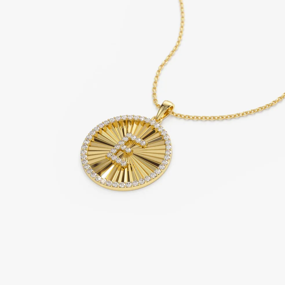 14k Diamond Initial Ballerina Disc Necklace