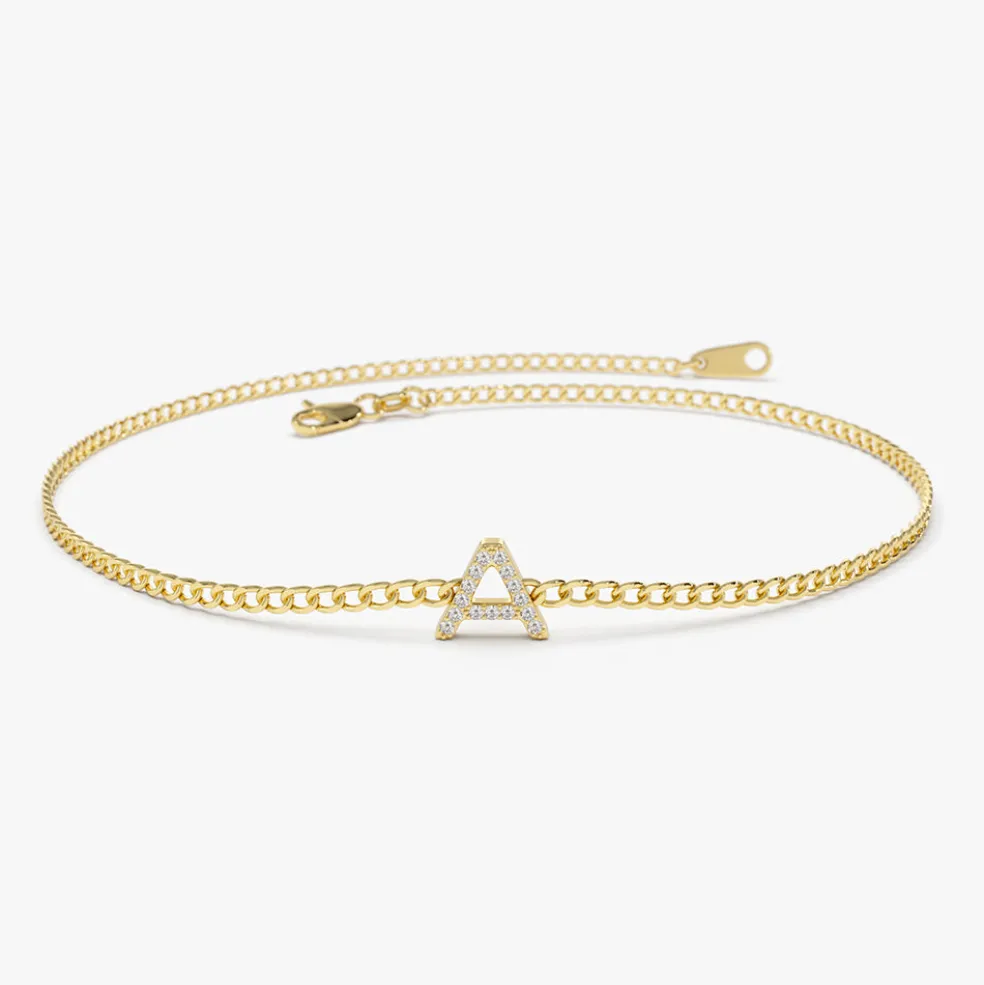 14k Diamond Initial Curb Bracelet