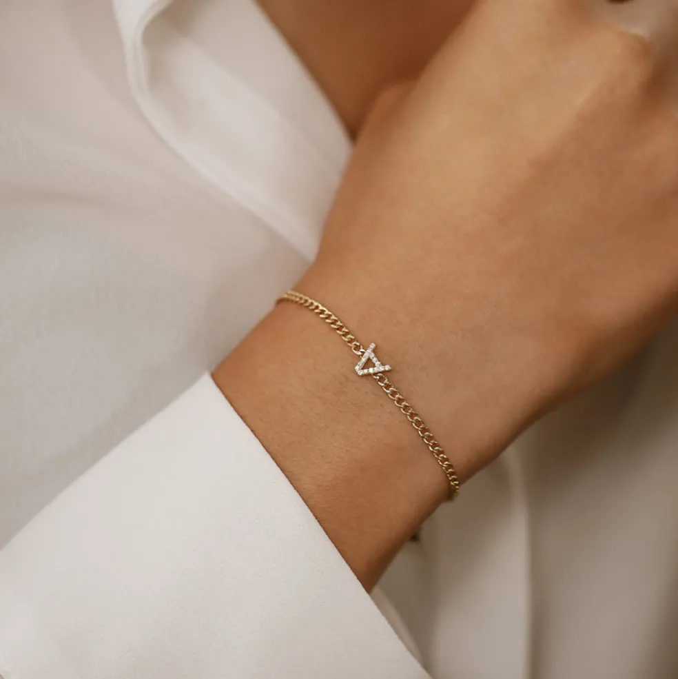 14k Diamond Initial Curb Bracelet