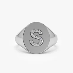 14K Diamond Letter Signet Ring