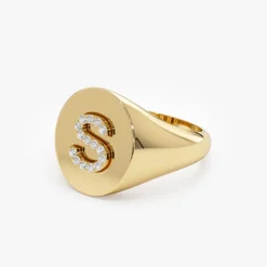 14K Diamond Letter Signet Ring