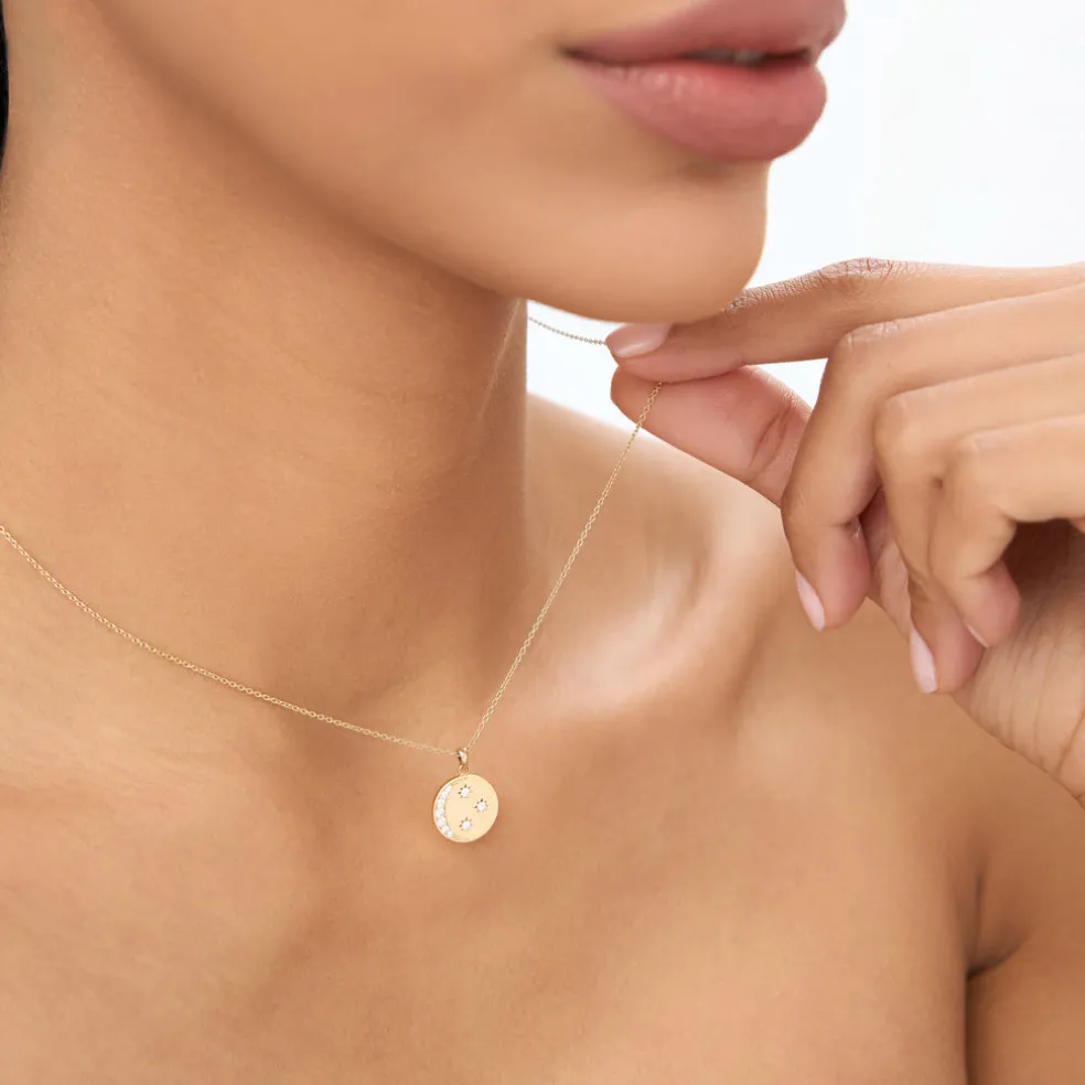 14k Diamond Moon and Crescent Pendant