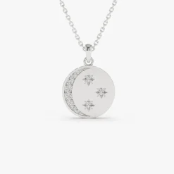 14k Diamond Moon and Crescent Pendant