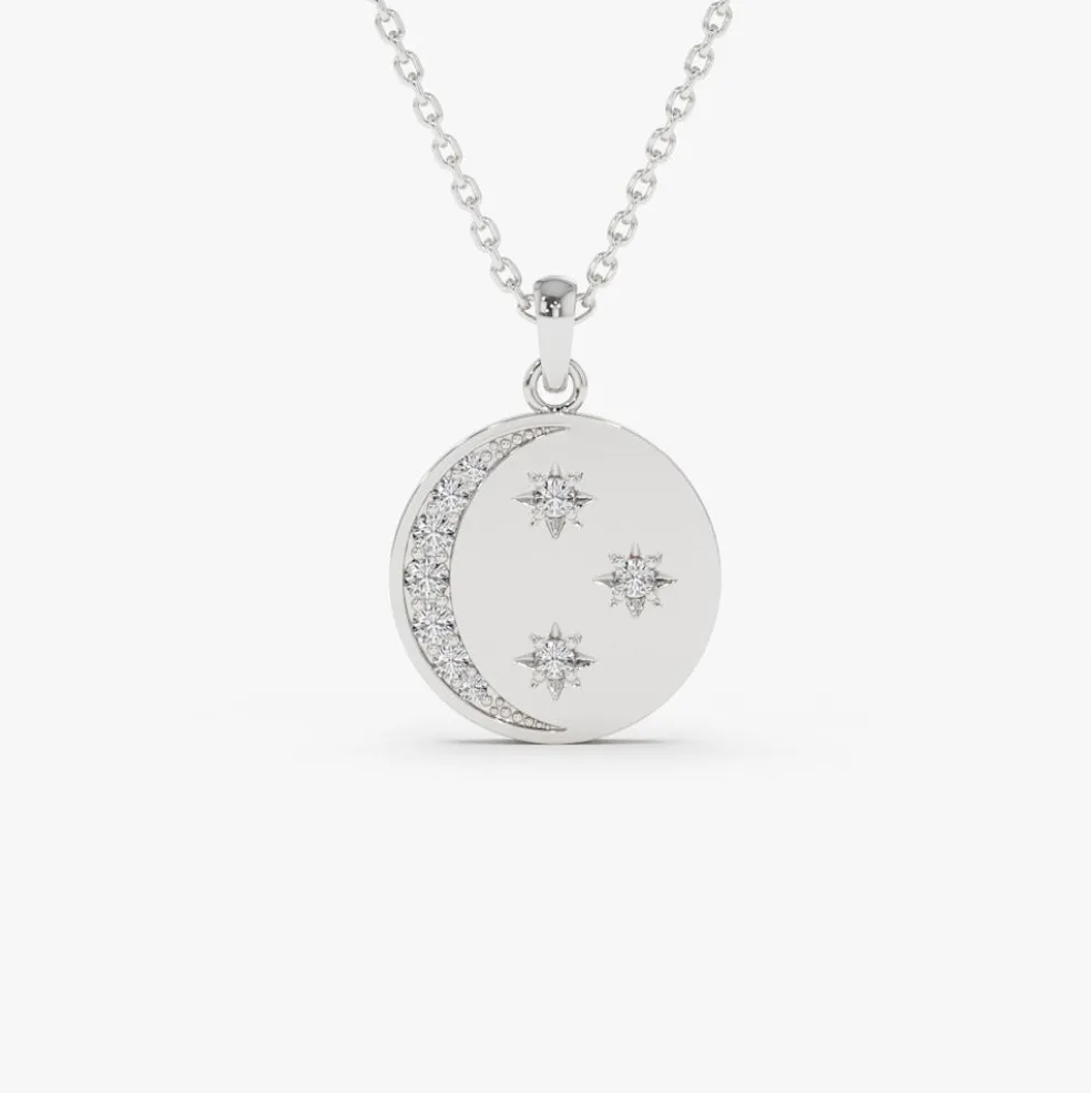 14k Diamond Moon and Crescent Pendant