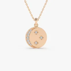 14k Diamond Moon and Crescent Pendant