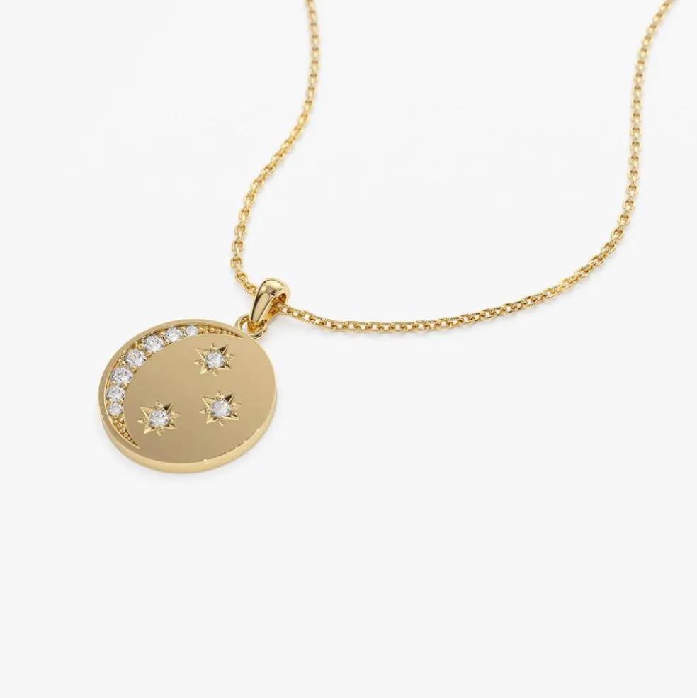 14k Diamond Moon and Crescent Pendant