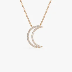 14K Diamond Moon Outline Necklace