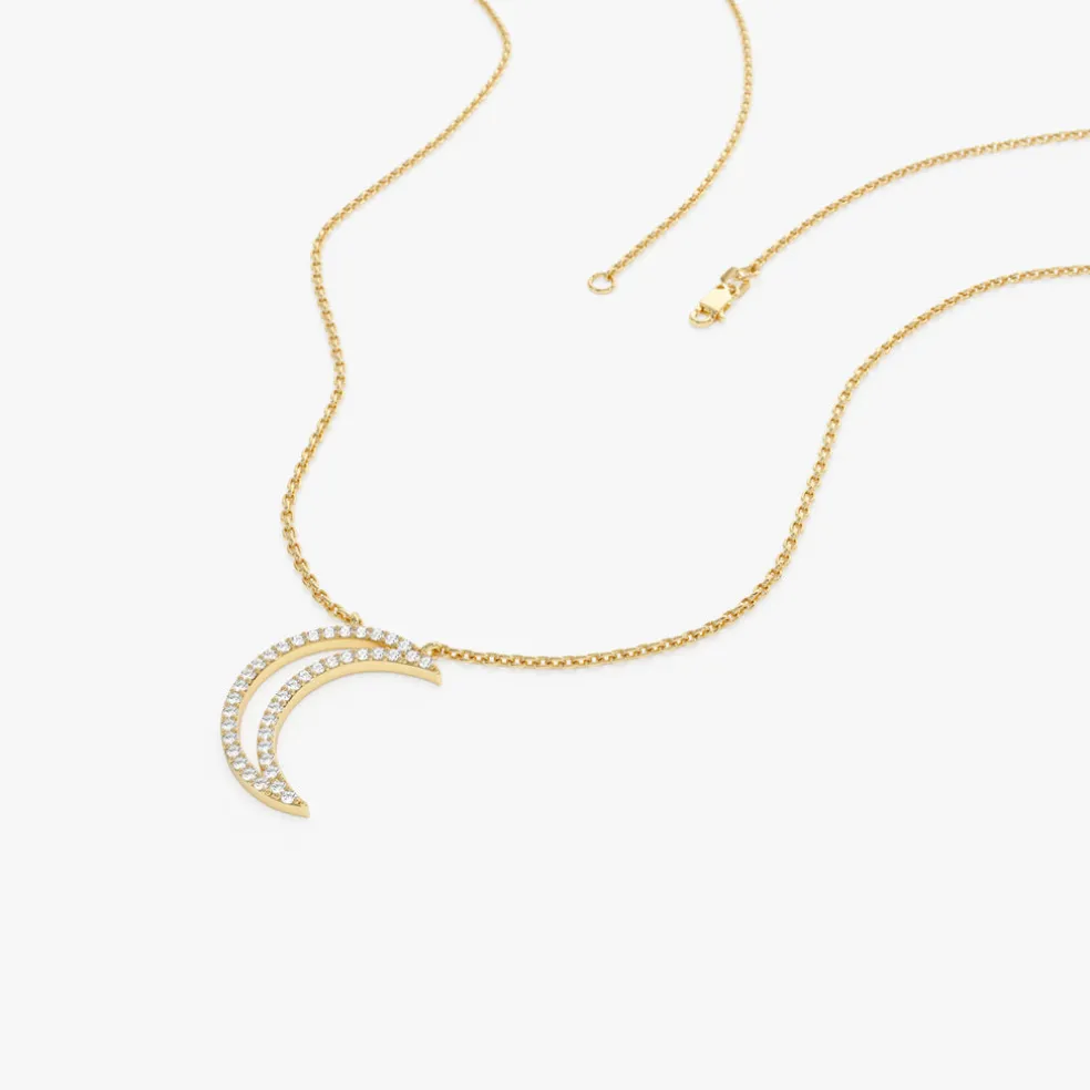 14K Diamond Moon Outline Necklace