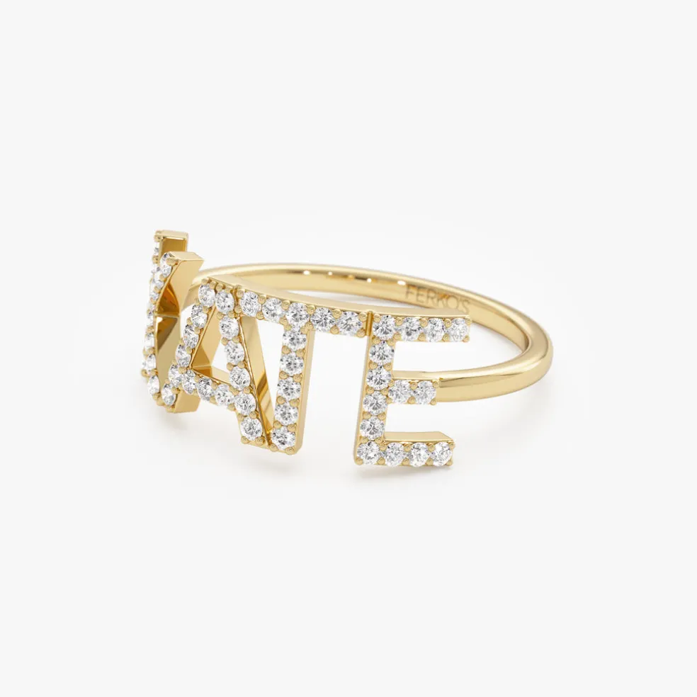 14K Diamond Personalized Name Ring