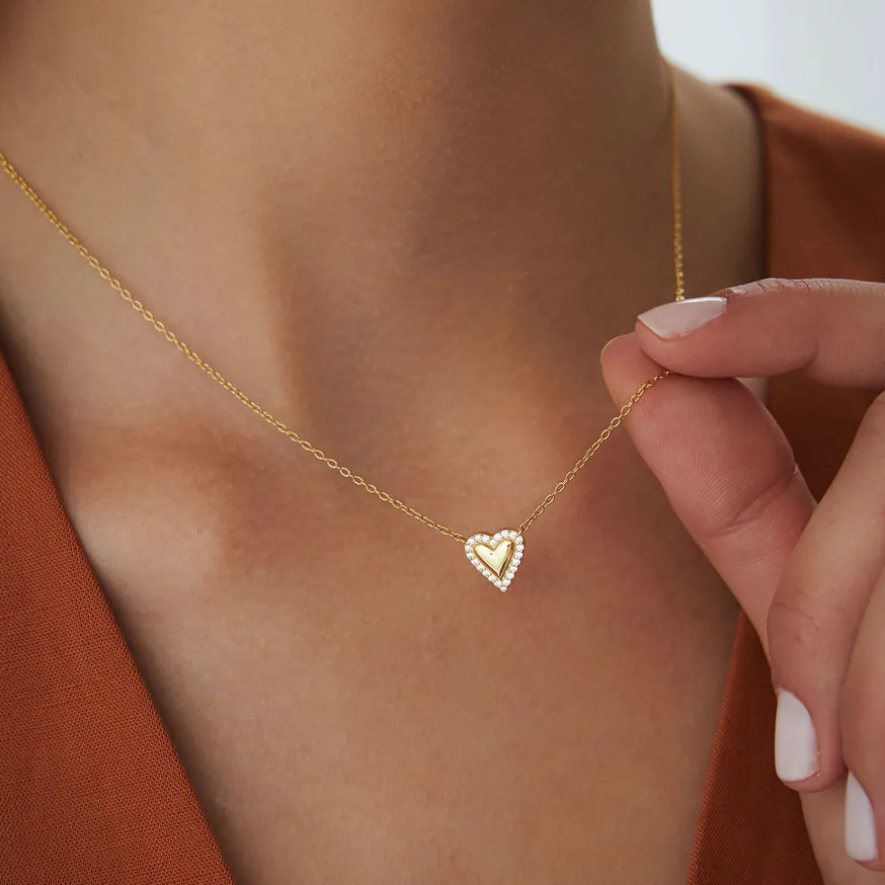 14K Diamond Puffed Heart Love Necklace