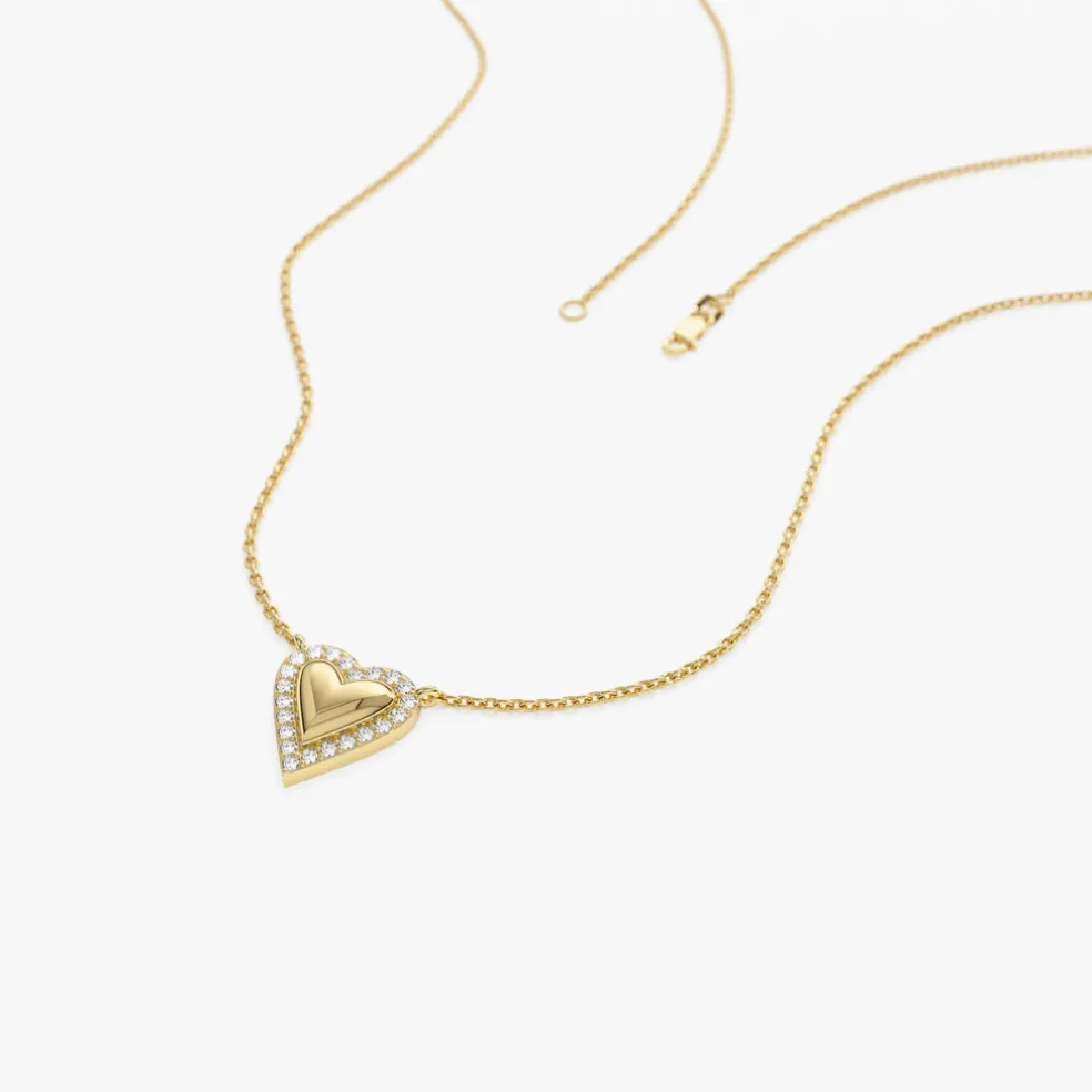 14K Diamond Puffed Heart Love Necklace