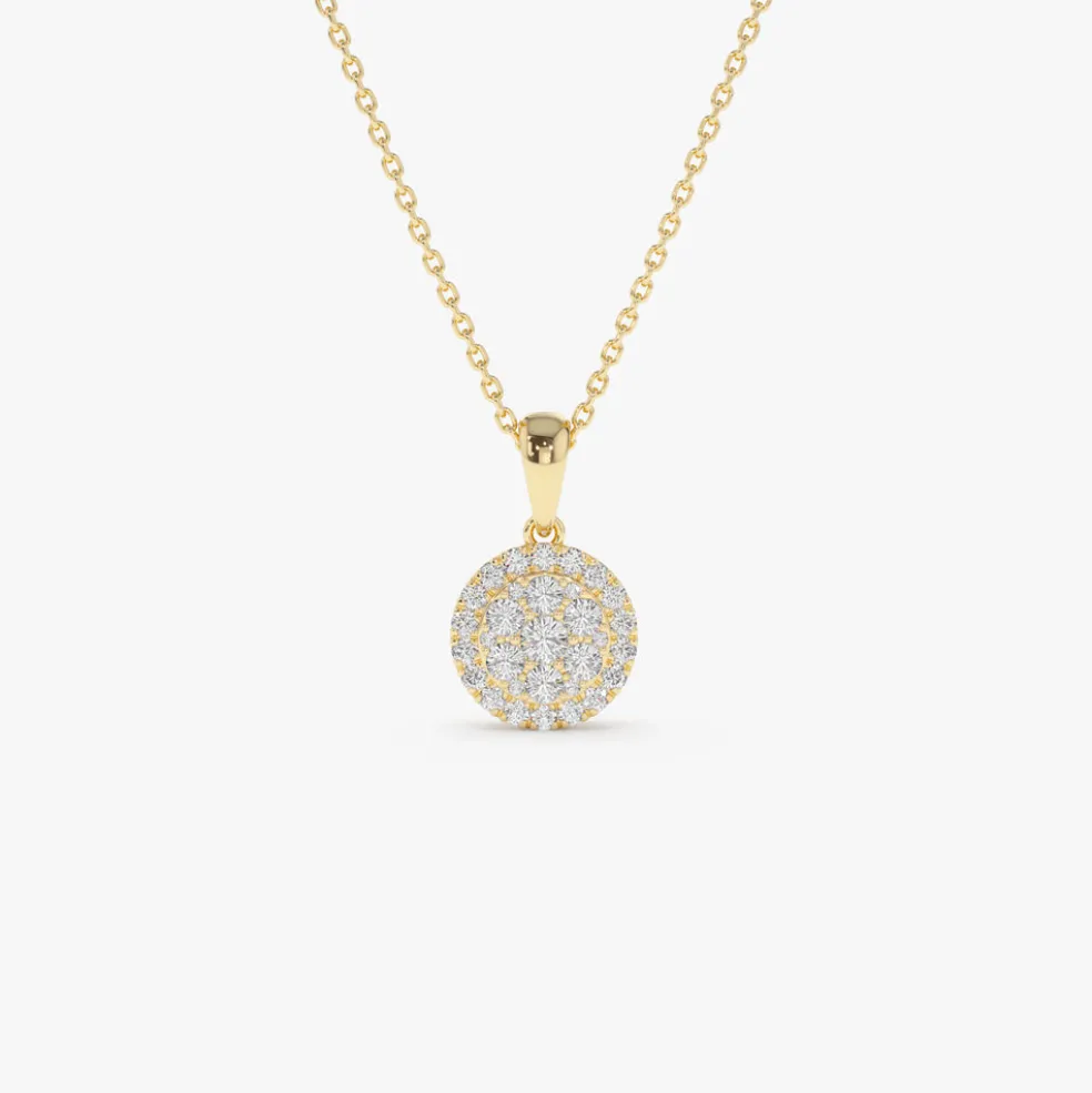 14k Diamond Round Illusion Cluster Necklace