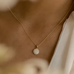 14k Diamond Round Illusion Cluster Necklace