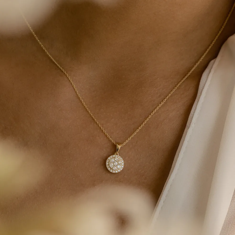 14k Diamond Round Illusion Cluster Necklace