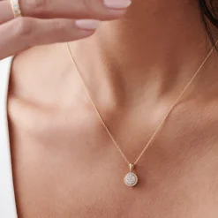 14k Diamond Round Illusion Cluster Necklace