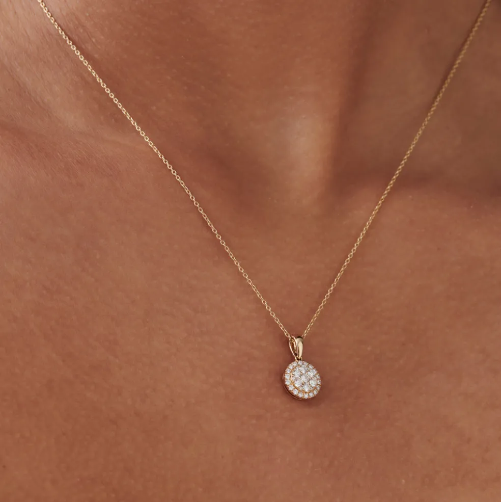 14k Diamond Round Illusion Cluster Necklace