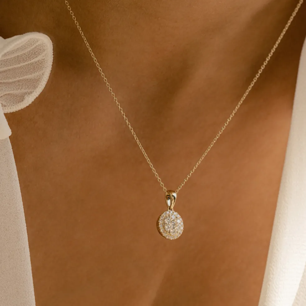 14k Diamond Round Illusion Cluster Necklace
