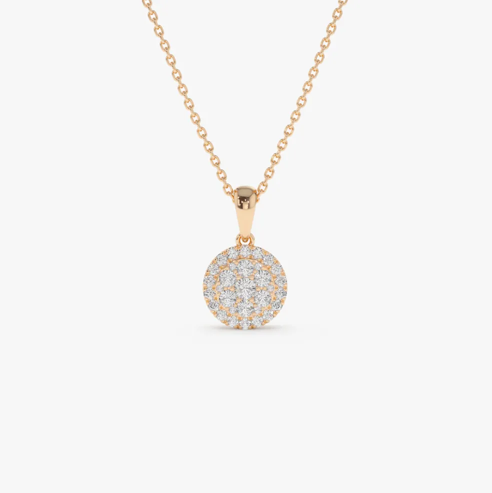 14k Diamond Round Illusion Cluster Necklace