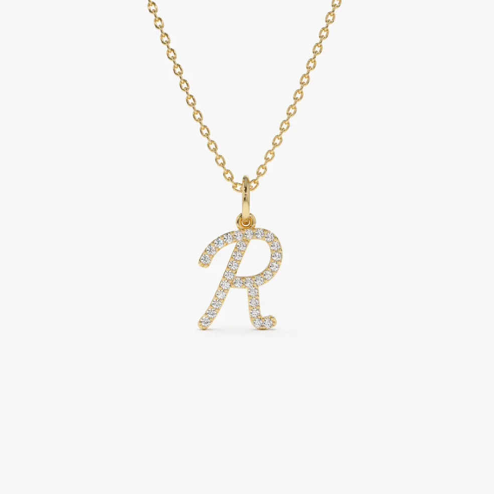 14k Diamond Script Initial Necklace