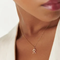 14k Diamond Script Initial Necklace